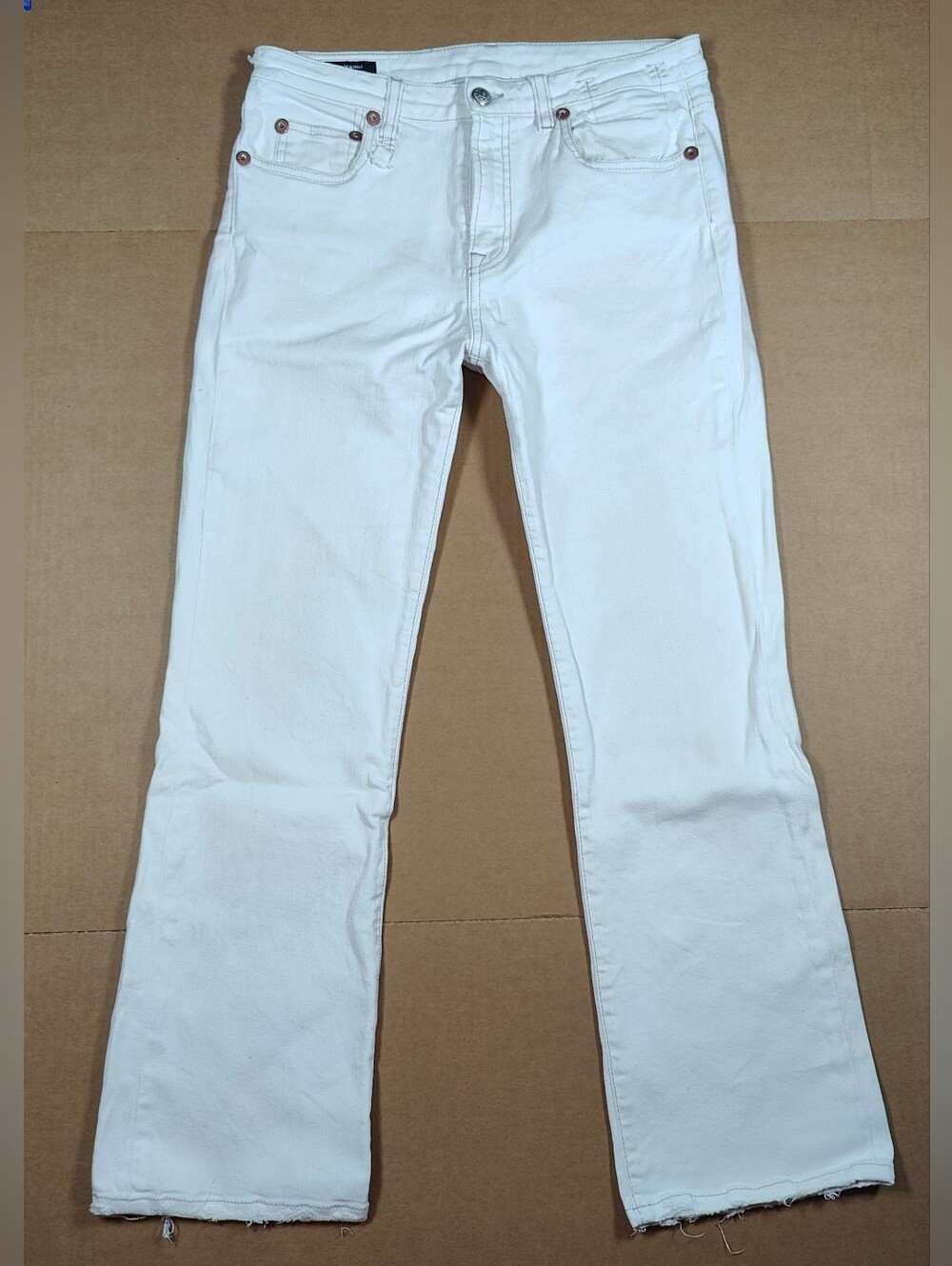 R13 Kick Fit Bale White Japanese Cotton Denim Size 28 (30Wx27L) Made In Italy